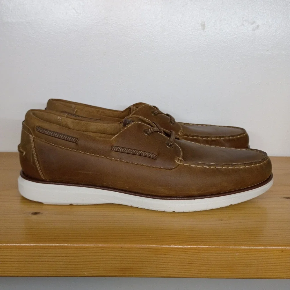 Florsheim Tropics Elastic Lace Moc Toe Boat Cognac Leather‎ Mens 12 M Shoes